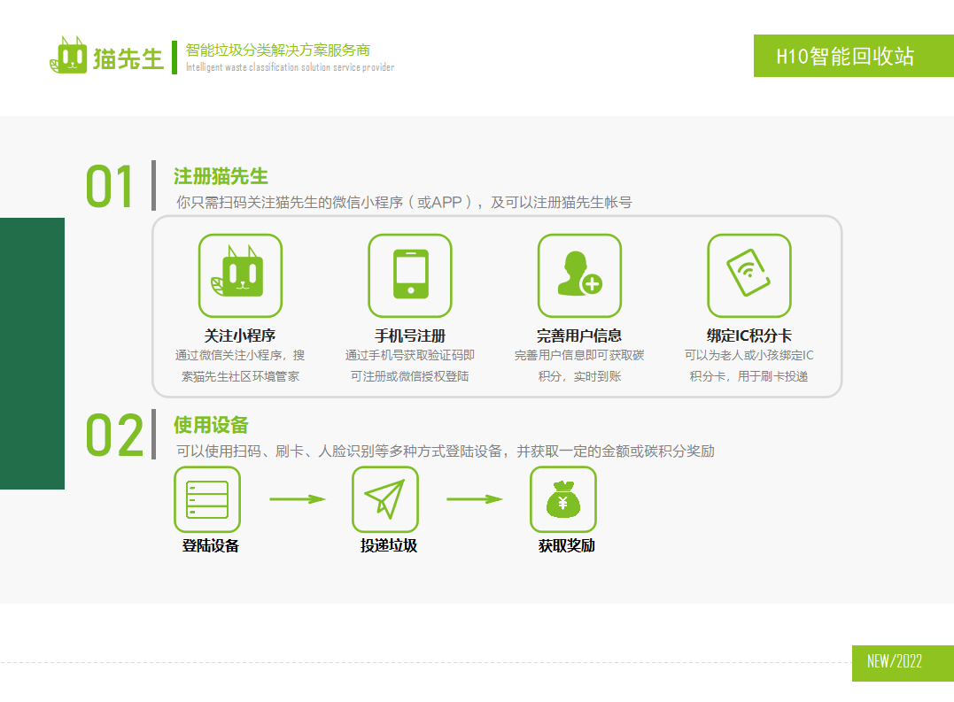 貓先生智能再生資源回收站，廢舊物資回收站，智能再生資源回收箱使用流程，社區(qū)垃圾分類站生產(chǎn)廠家
